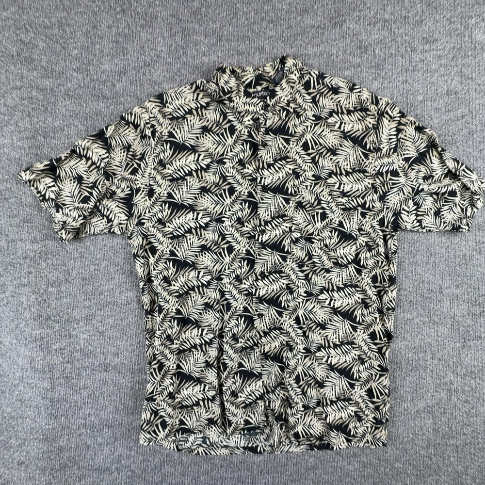 Puritan Shirt Mens Medium‎ Black Rayon Hawaiian Leaf Short Sleeve Button Front
